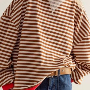 Free People Classic Striped Oversized Crewneck Size Small NWOT
